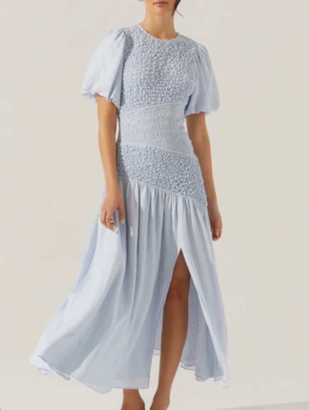 Astr The Label Theoni Smocked Asymmetric Dress Blue Size Medium